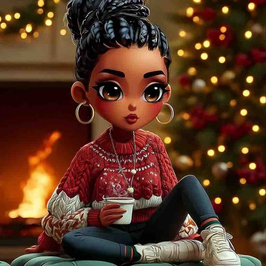 “ Golden Hour Glamour" (Red sweater with layered necklaces) Stickers